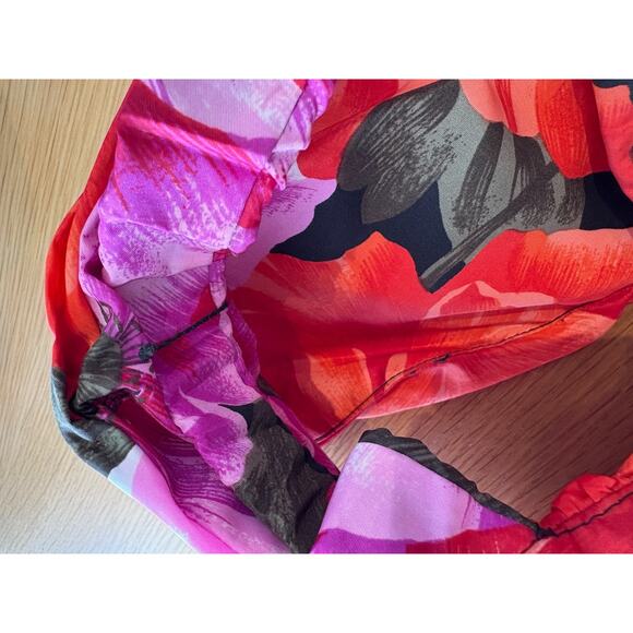 VICTOR COSTA Vintage Size 12 Floral Off Shoulder Dress Ruched Flower Multicolor - Picture 9 of 13